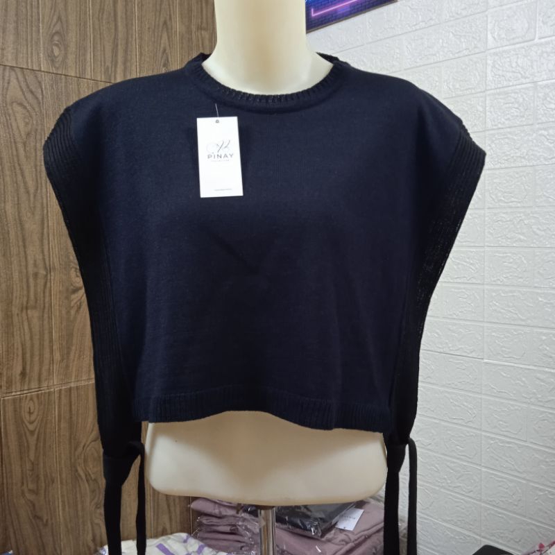 Rompi rajut krop outer tali samping/vest knit croptop polos