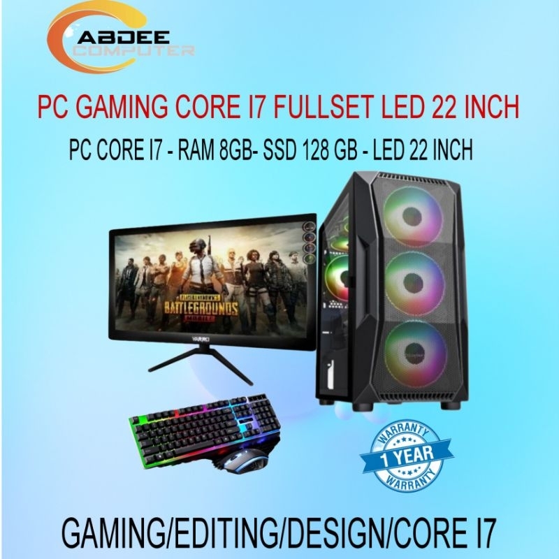 PC Gaming Core I7 Ram 8 GB Ssd 128 GB VGA 4 GB Led 22 in Fullset