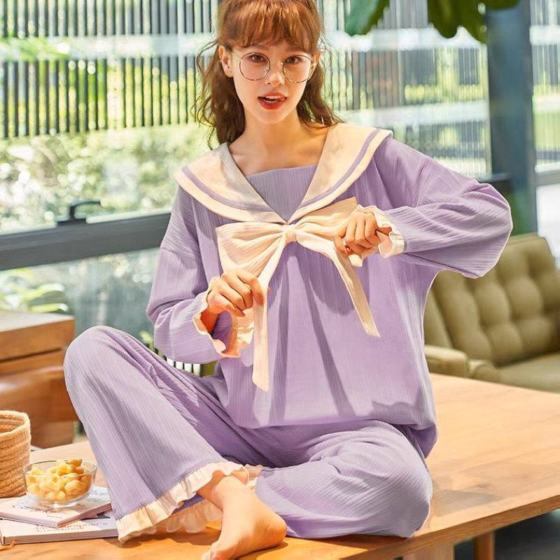 Baju tidur lengan panjang celana panjang/ Piyama kekinian/ piyama populer