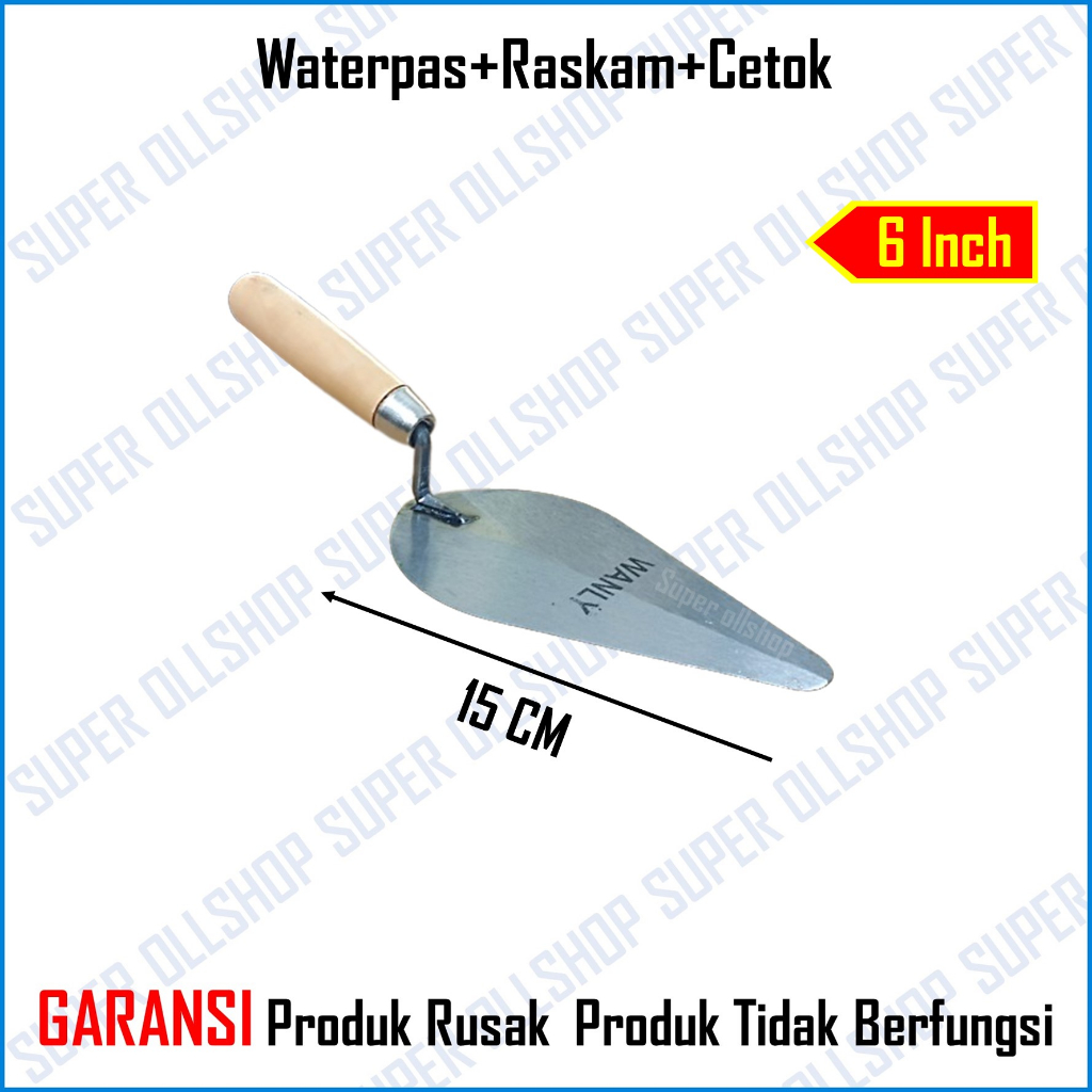 PAKET! Raskam Roskam Galur Alat Plestering Trowel Acian Sendok Semen Lancip Waterpass