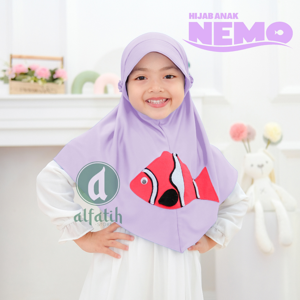 ALFATIH STORE / Hijab Anak Nemo Jersey / variasi Karakter Ikan Nemo / Jilbab anak murah