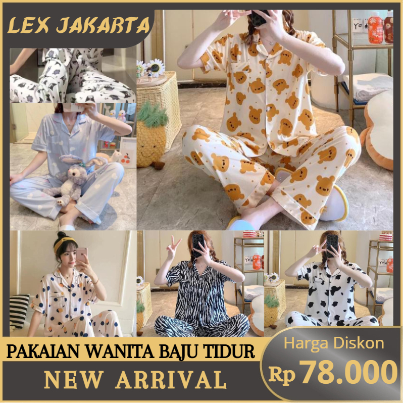 LEXJAKARTA B23 - BAJU TIDUR PIYAMA SET KEMEJA CP LENGAN PENDEK CELANA PANJANG IMPORT PIYAMA KEMEJA BAJU TIDUR WANITA