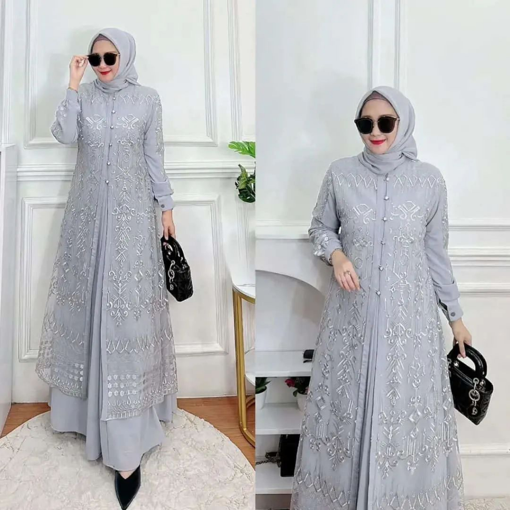 Sabrina Dress Pesta Brukat / Baju Gamis Lebaran 2023 Gamis Terbaru/ Prewedding Dress/ Baju Kondangan Wanita Kekinian