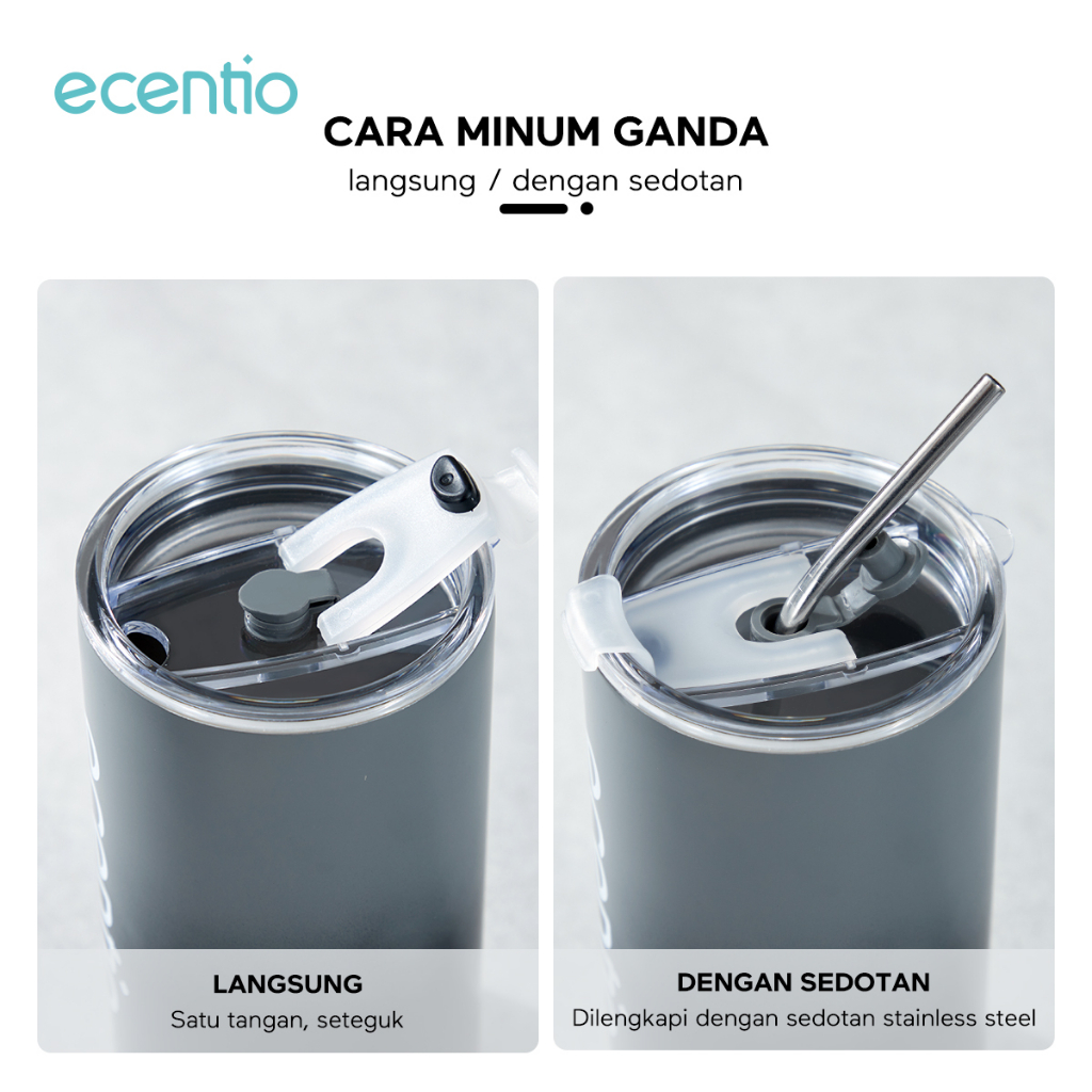 ecentio 600ml Botol Minum Stainless Steel Sedotan Cangkir Boto Minum Kopi Sedotan Cangkir Thermos Kopi coffee travel cup