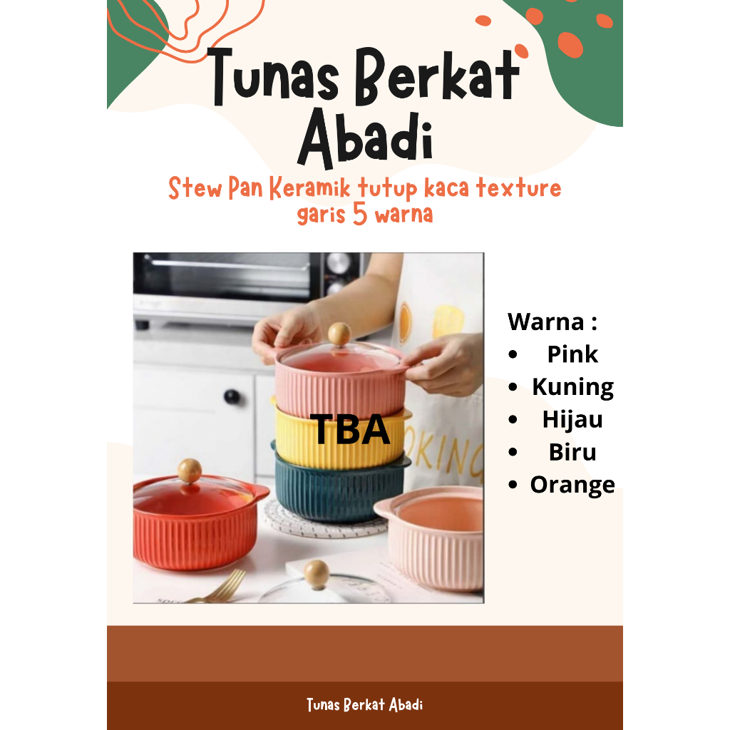 Stew Pan Keramik tutup kaca texture garis 5 warna