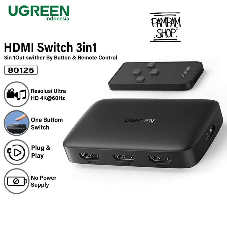 UGREEN ORIGINAL HDMI Switcher 3 in 1 Out 4K 3D with Remote Switch Adapter Splitter Split Ori