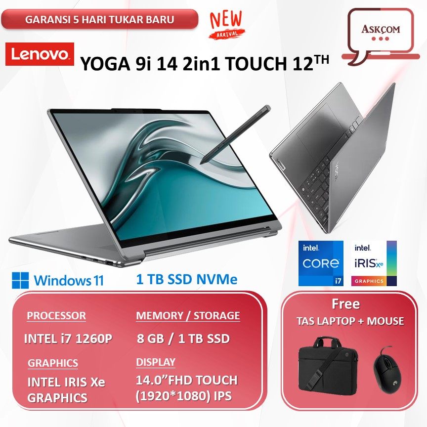 Laptop Lenovo Yoga  9 14 2in1 Touch i7 1260P RAM 8GB 1TB SSD 14.0FHD IPS W11