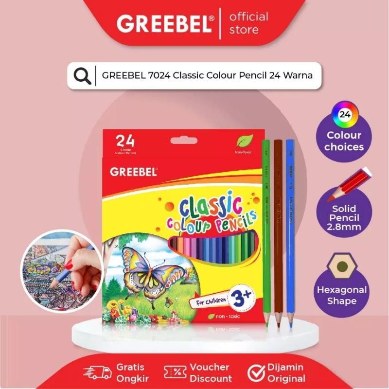 

Greebel Pensil Warna Anak / Coloring Pencil 7024 Classic isi 24 Warna