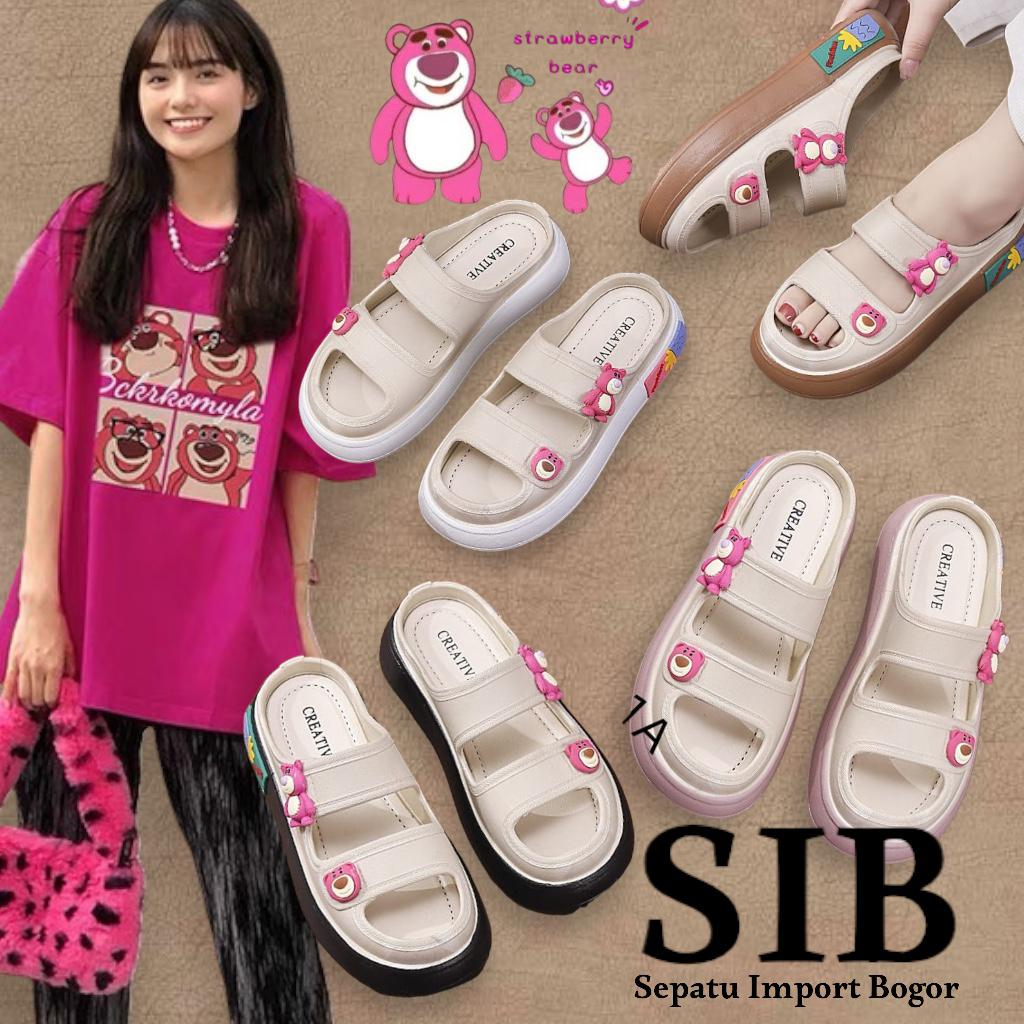 ￼GN-2255-3 Sandal Selop Jelly Wanita Motif Lotso Import Balens PVC / Sandal Wanita Jelly The Only Bear Lotso Import