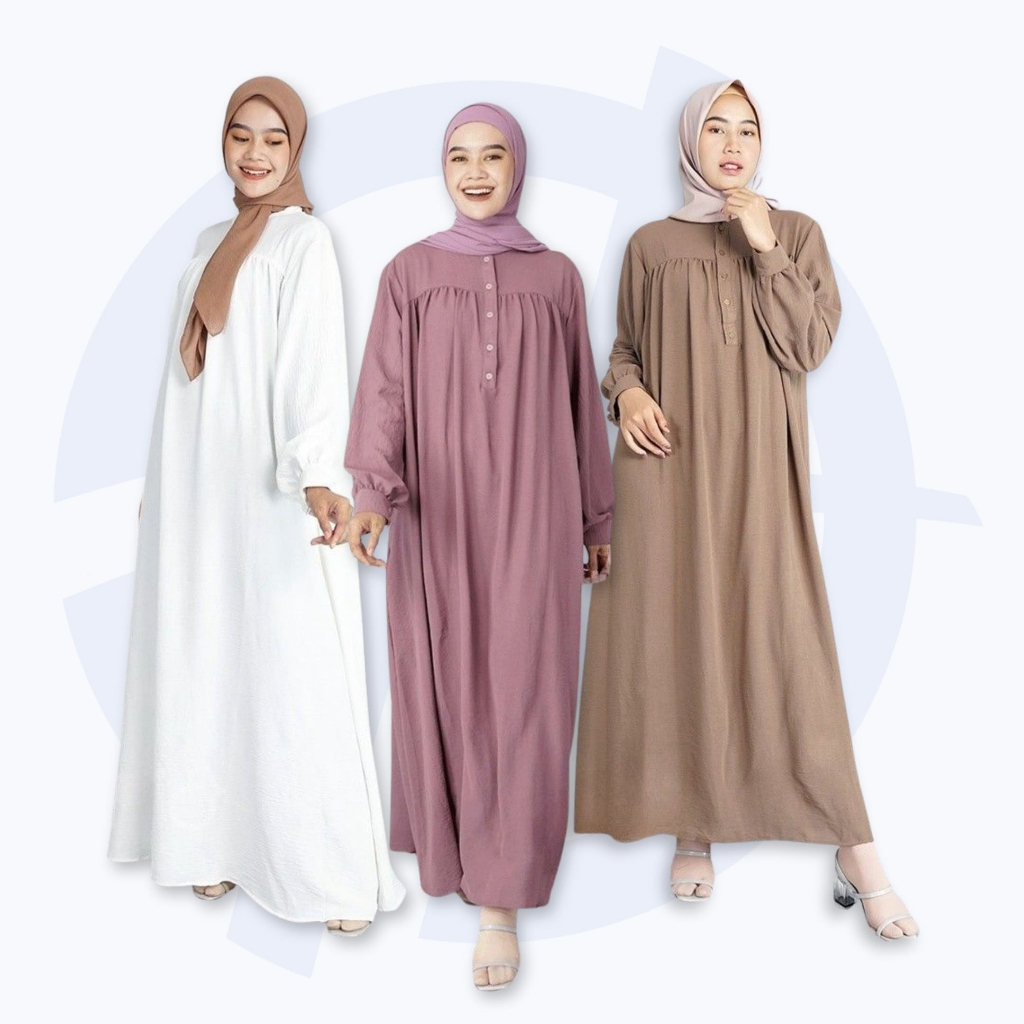 Maxi Dress Wanita Big Size Casual Semi Formal Baju Gamis Crinkle Airflow Polos Jumbo LD 150 Kekinian