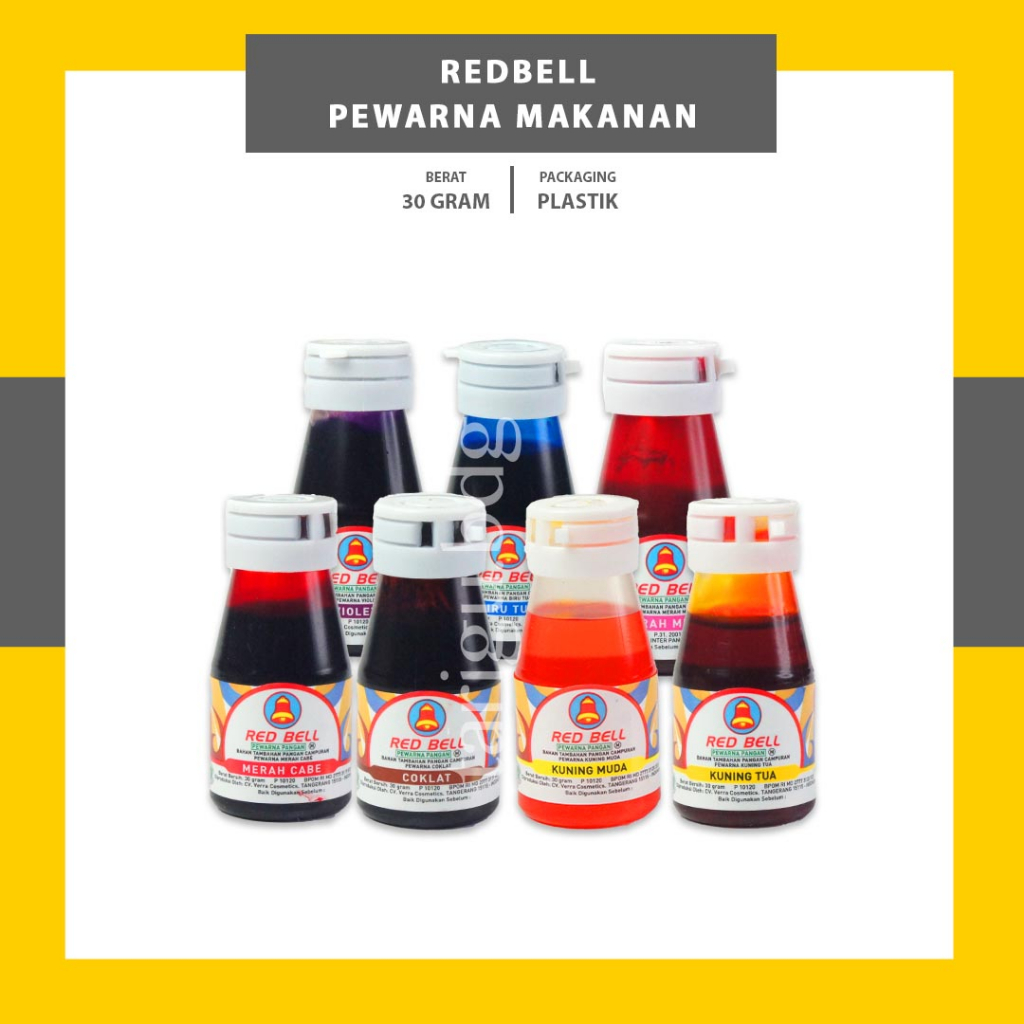 KUNING PEWARNA MAKANAN RED BELL 30ML - KUNING TUA REDBELL PEWARNA MAKANAN KUNING MUDA CAIR MINUMAN - FOOD COLORING