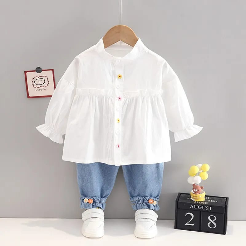 Setelan lengan panjang baju anak perempuan polos warna white, purple dan oren usia 6 bulan - 5 tahun ala korea premium import