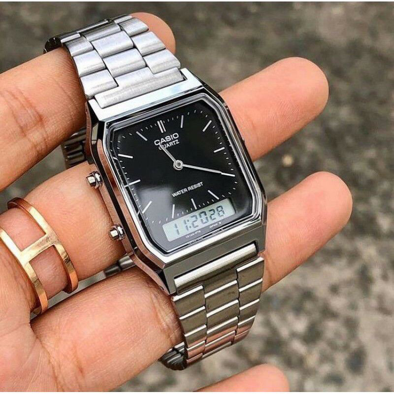 COD(Bayar Tujuan)JAM TANGAN PRIA/WANITA Casio Rantai Doubel Time AQ-230