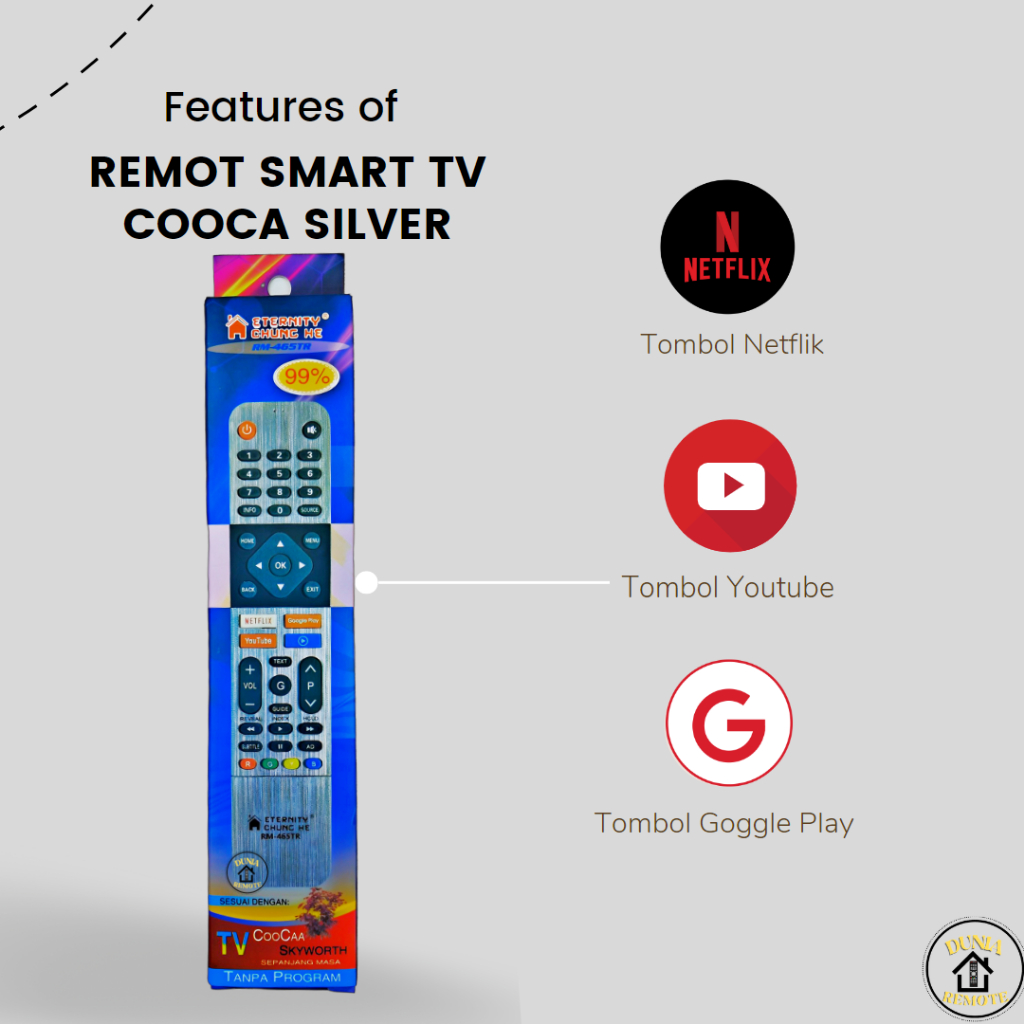 Remot Remote Smart TV LED/LCD Coocaa Silver Dus Type RM-465TR Android Smart TV LED