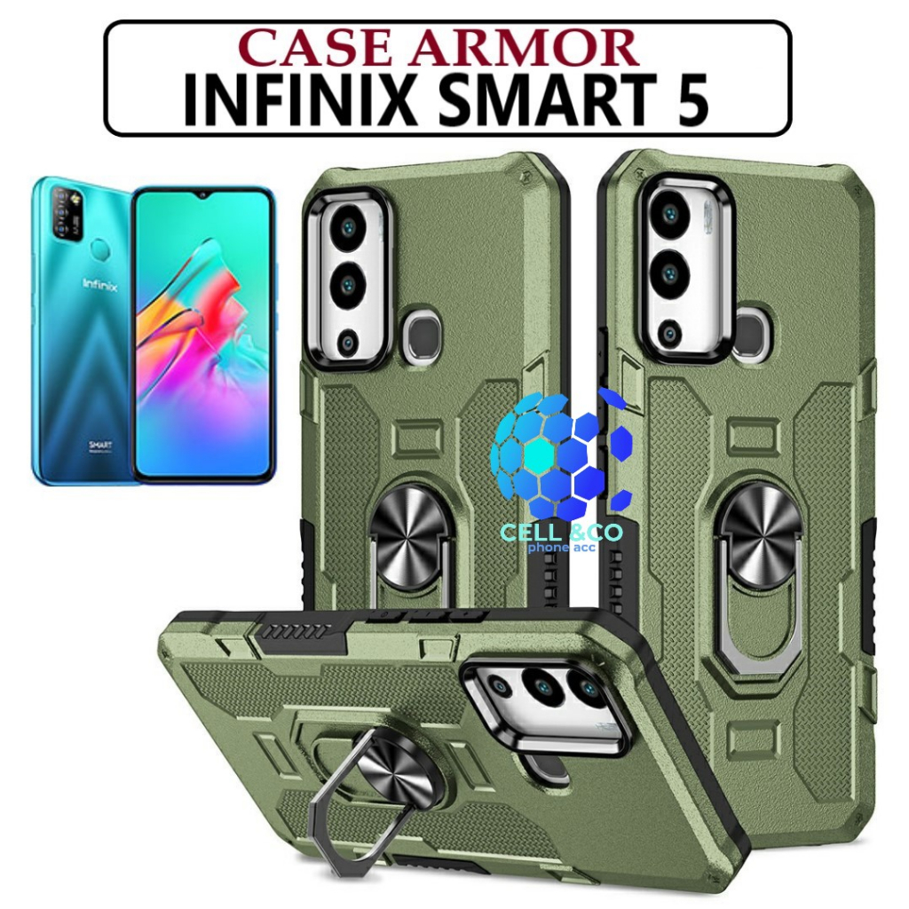 Case Armor INFINIX SMART 5 Iring Cincin Magnetic Kesing Hp Protect kamera Premium Hard Case Standing Robot Pelindung Kamera