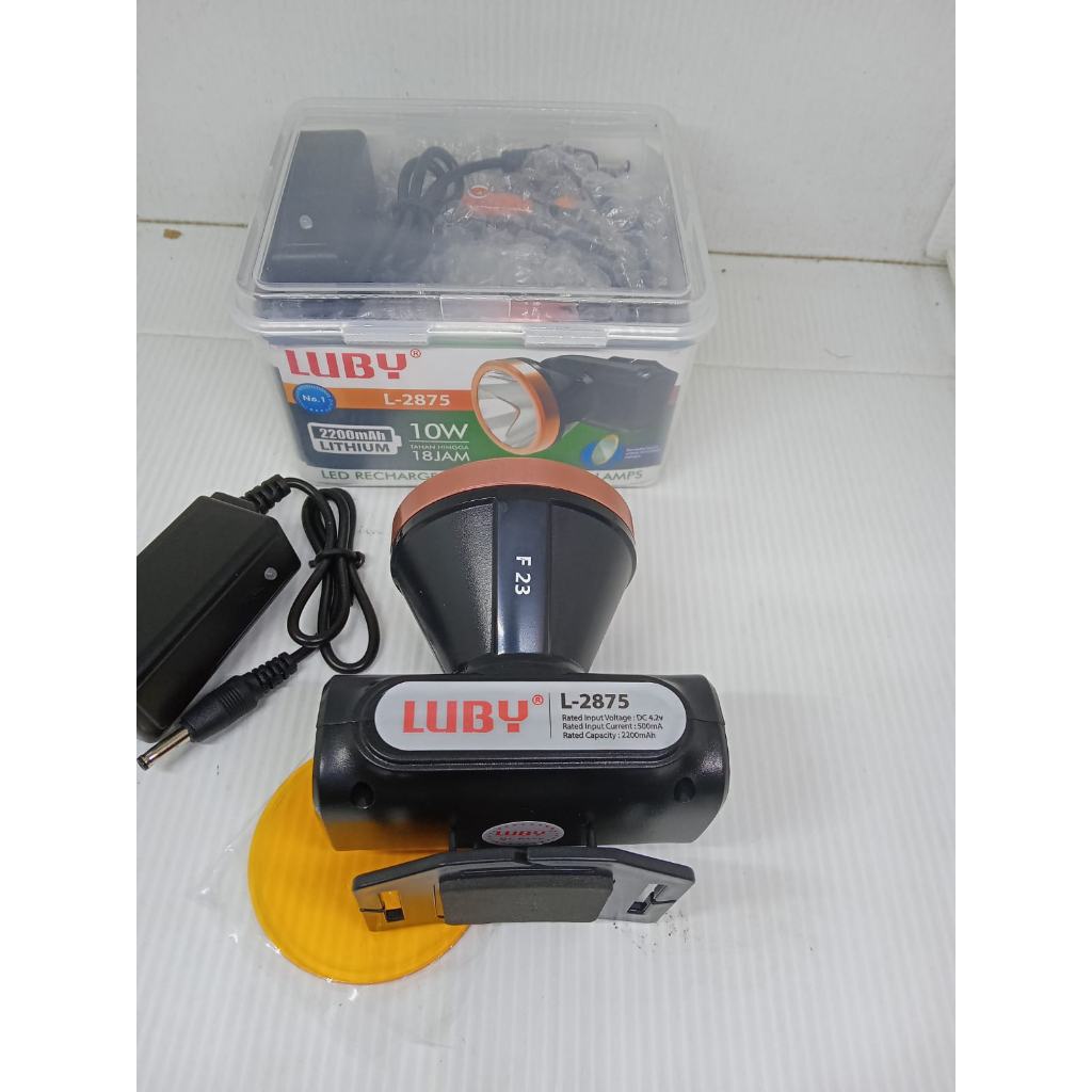 Senter Kepala LED Luby 10 Watt L-2875 Headlamp Putih Charger Free Reflektor Kabut Original