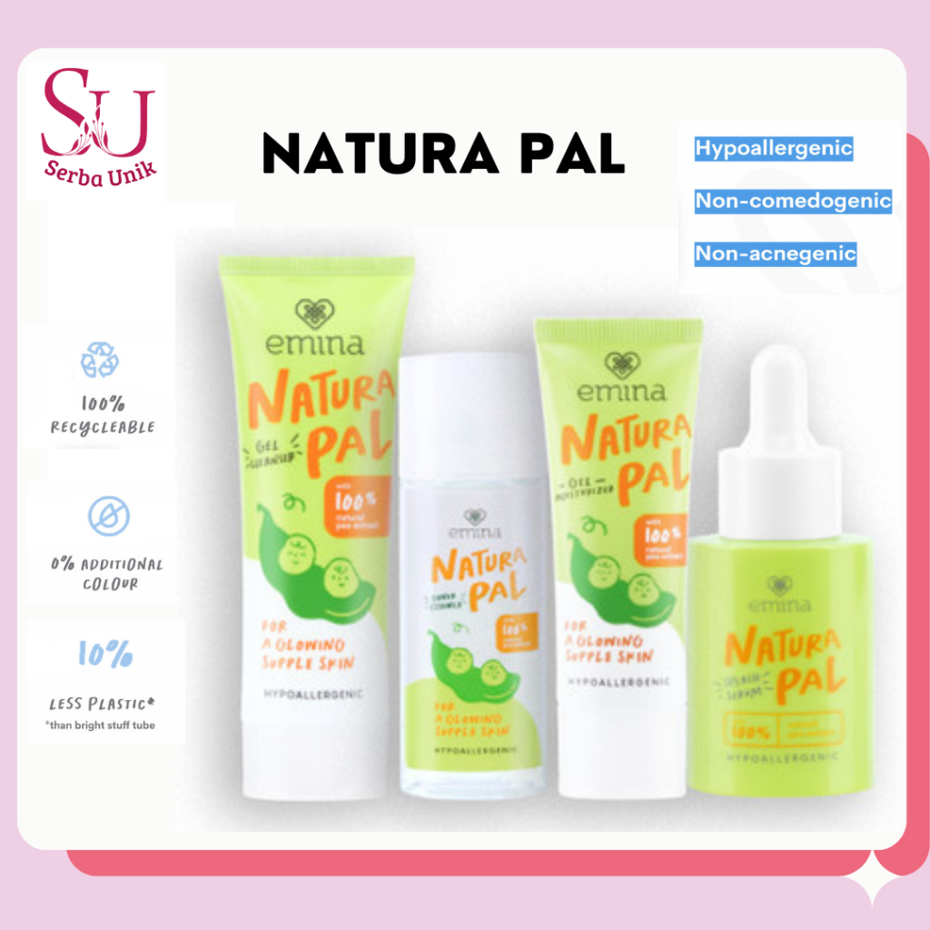 Emina Natura Pal Series | Gel Moisturizer 20ml | Splash Serum 40ml | Toner Essence 100ml | Gel Cleanser 100ml