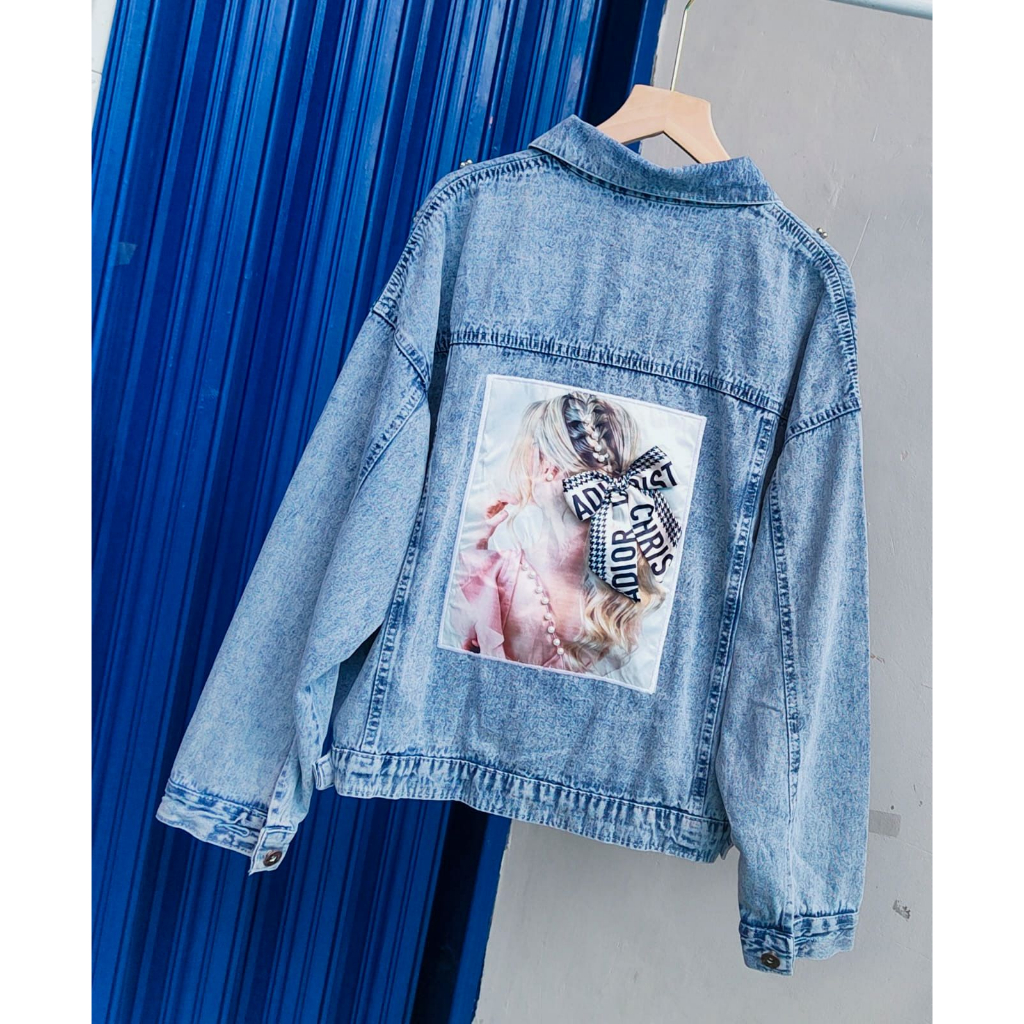 Jaket Jeans oversize Wanita model crop premium