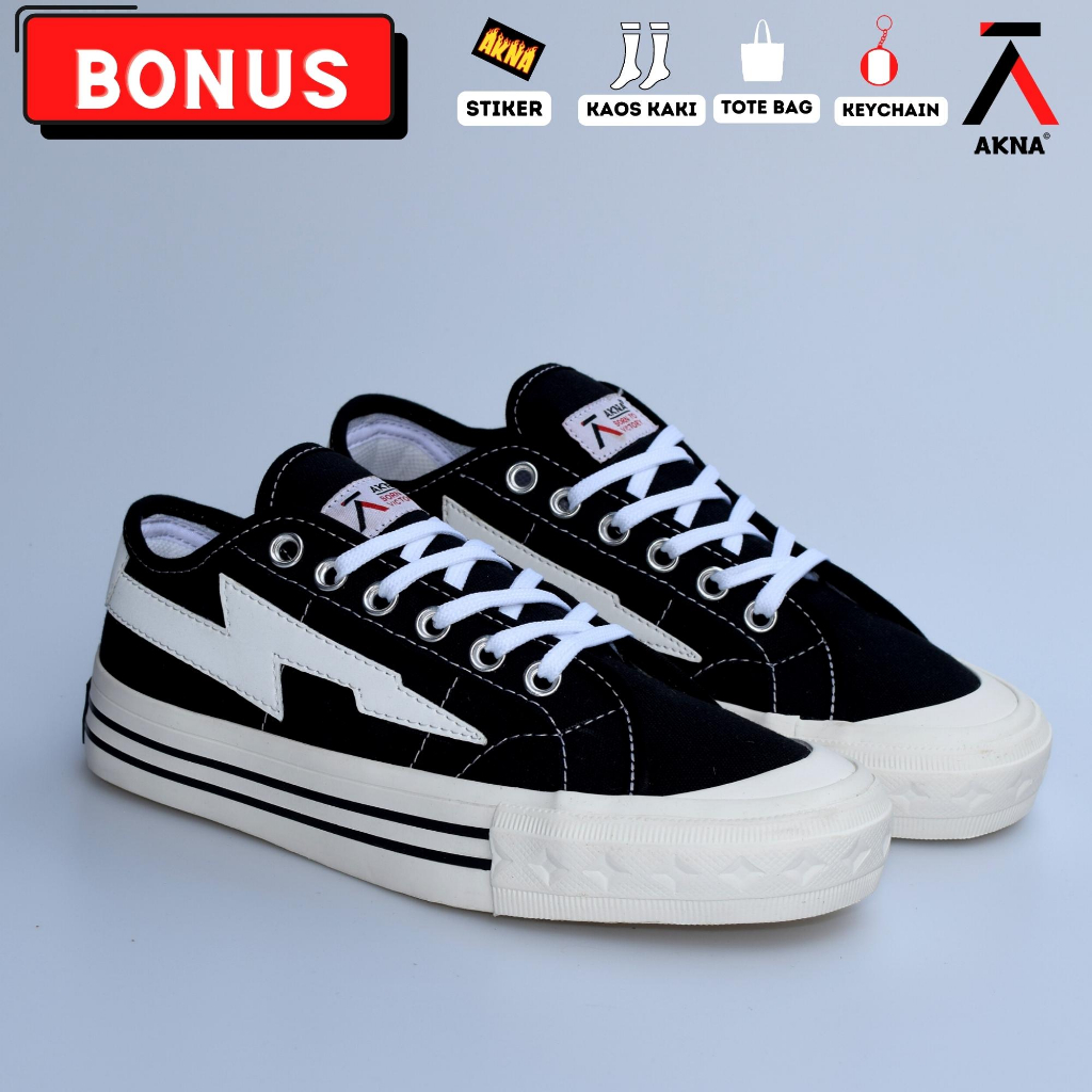 Sepatu Akna Aksara Low Sneakers  Pria Wanita Kasual Black White
