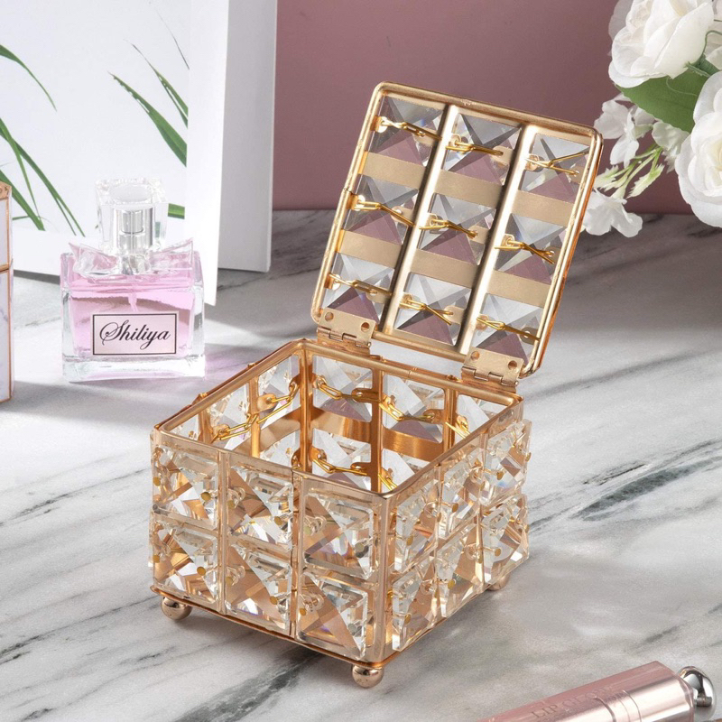 GYN Tempat Kotak Perhiasan Kristal Gold/ Crystal Jewelry Accesoris Organizer Kotak Kristal Mini Emas