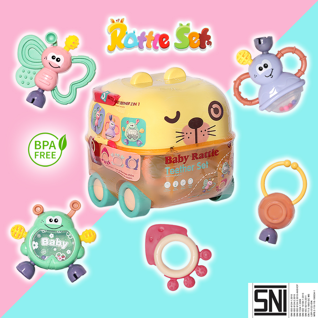 Mainan Baby Play Set Isi Mainan Bayi Kerincingan/Baby Rattle Set Mainan Gigitan Bayi Mainan Sensorik Bayi Mainan Bayi Baby Toys  Mainan Gigitan Bayi Teether  Mainan rattle bayi Baby teether Set mainan bayi  Teether bayi gigitan bayi bpa free