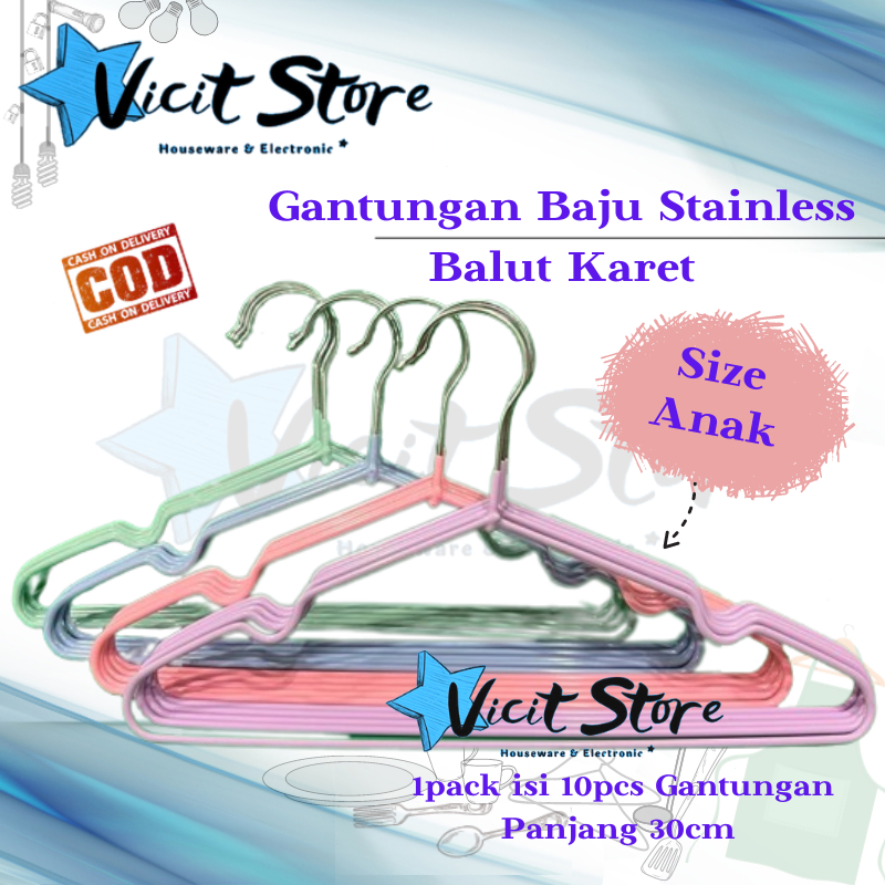 Gantungan Baju Anak Stainless Balut Karet isi 10pcs Merk Makapal / Volant Hanger