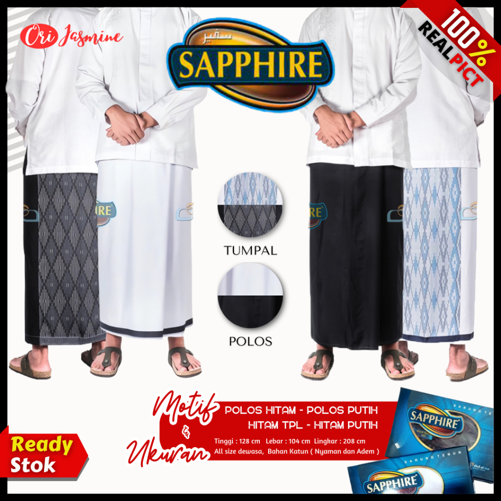 Sarung Tenun Sapphire Dewasa Polos Tumpal Hitam Putih