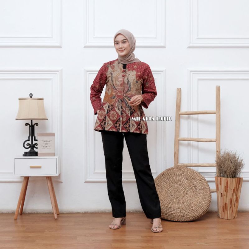 ATASAN BATIK WANITA MODERN BAJU BATIK KANTOR WANITA BATIK NEW BLUS SERAGAMAN