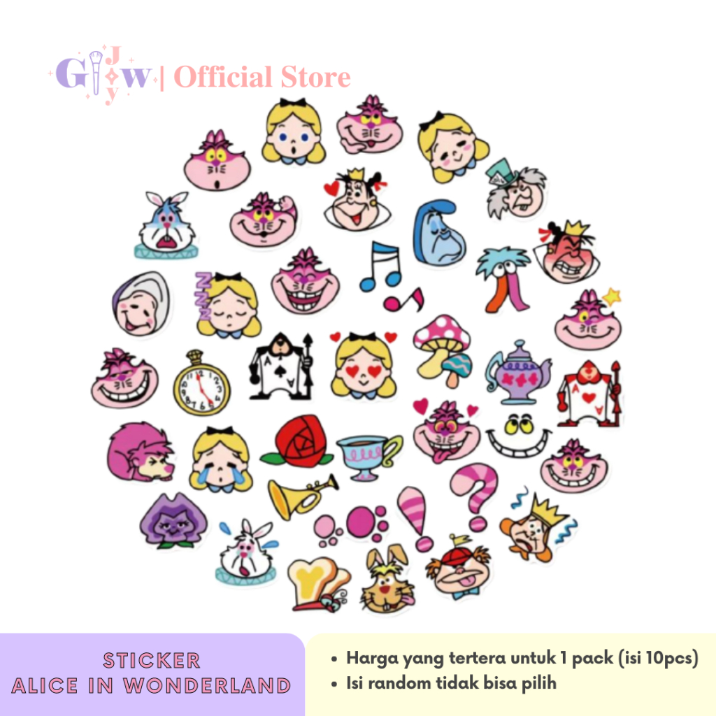 A18 STICKER 10PCS (ALICE IN WONDERLAND) anti air notebook scrapbook label tempel motif kartun super hero unik lucu atk alat tulis kantor murah viral termurah kartun komputer leptop handphone hp smartphone koper laptop tembok kulkas disney anime