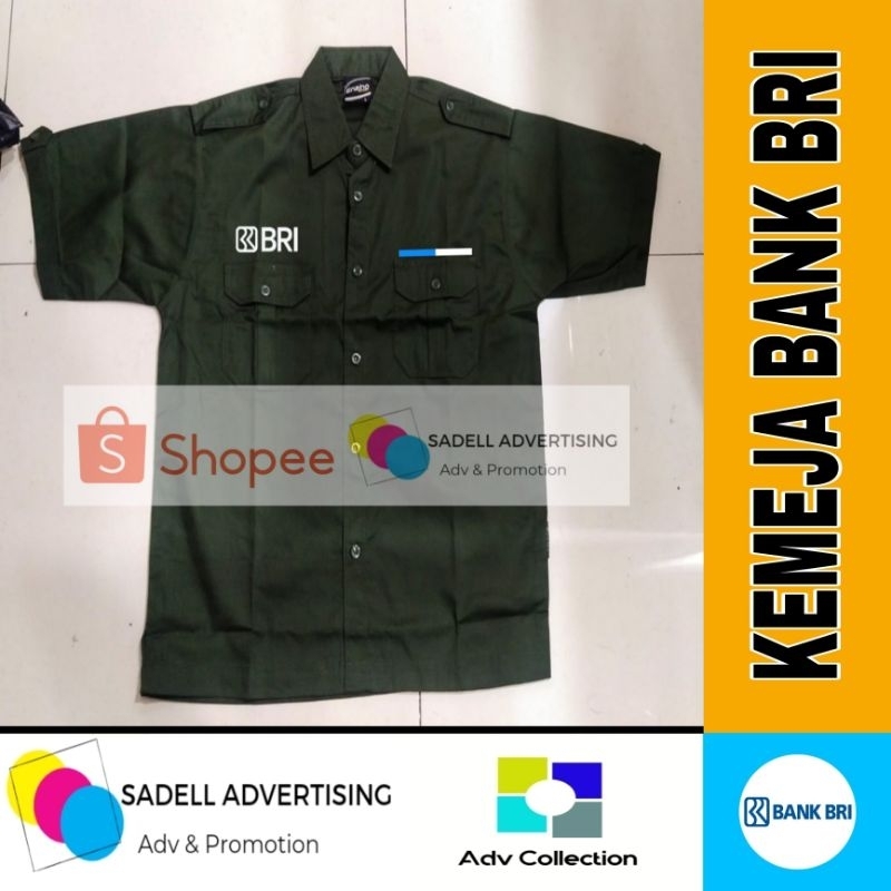 Kemeja PDH Bank BRI Seragam PDH Bank BRI Hijau Army Lengan Pendek Pria Bordir