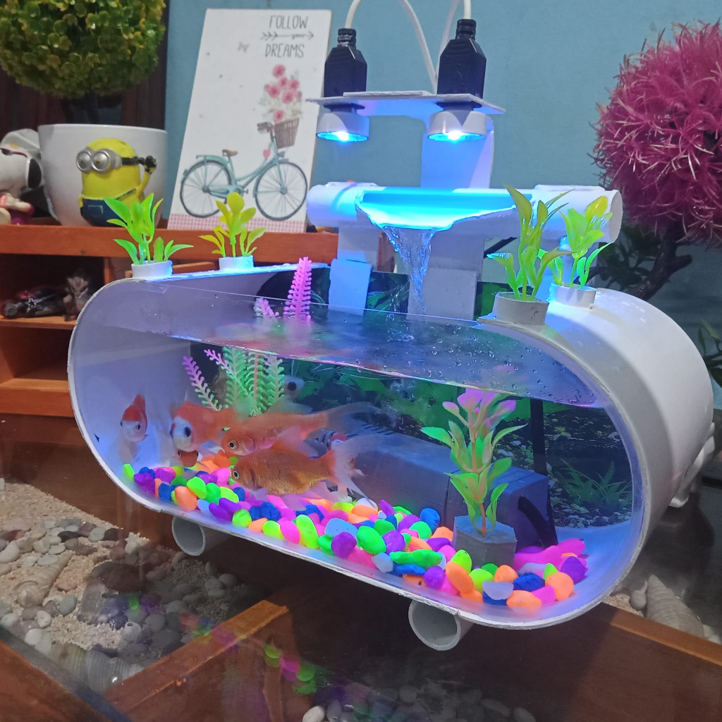 Aquarium Minimalis Full Set Air Terjun Bahan Akrilik Lengkap Terbaru