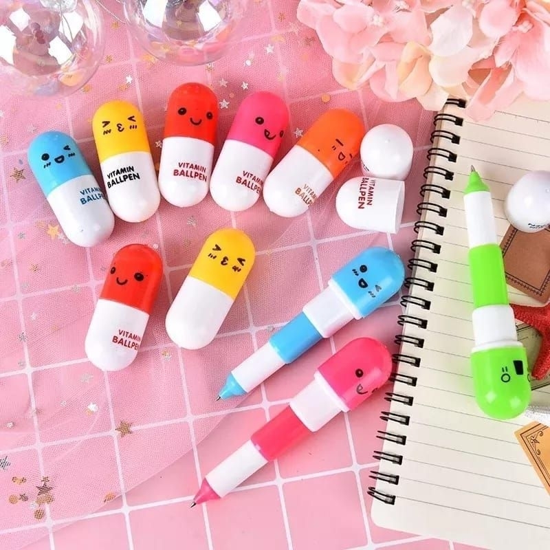

[BEBAS PILIH WARNA] Pulpen Kapsul Vitamin Tablet Pena Vitamin Ballpen Obat Kapsul Unik