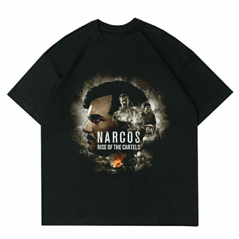 BAJU NARCOS PABLO ESCOBAR " RISE OF THE CARTELS | T-SHIRT KAOS MOVIE PABLO ESCOBAR VINTAGE BLACK | |