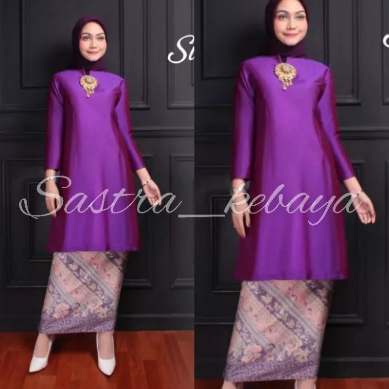 (COD) SET BAJU KURUNG TAFFETA POLOS DAN ROK LILIT BATIK / ATASAN BAJU KURUNG TAFFETA MALAYSIA / KEBA
