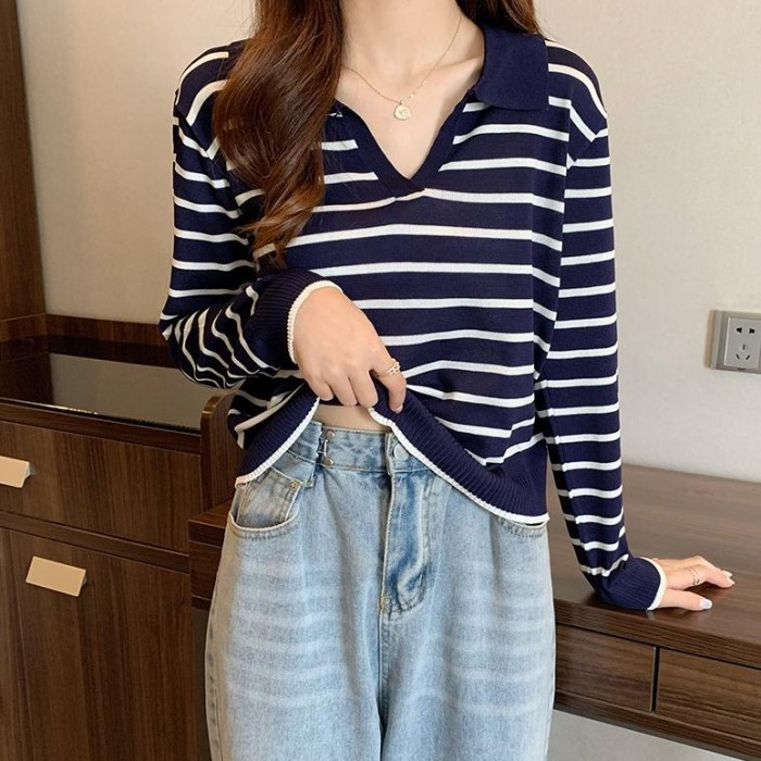 SWEATER KNIT RAJUT OVERSIZE WANITA/ATASAN RAJUT STRIP WANITA/POLO KNIT WANITA OVERSIZE