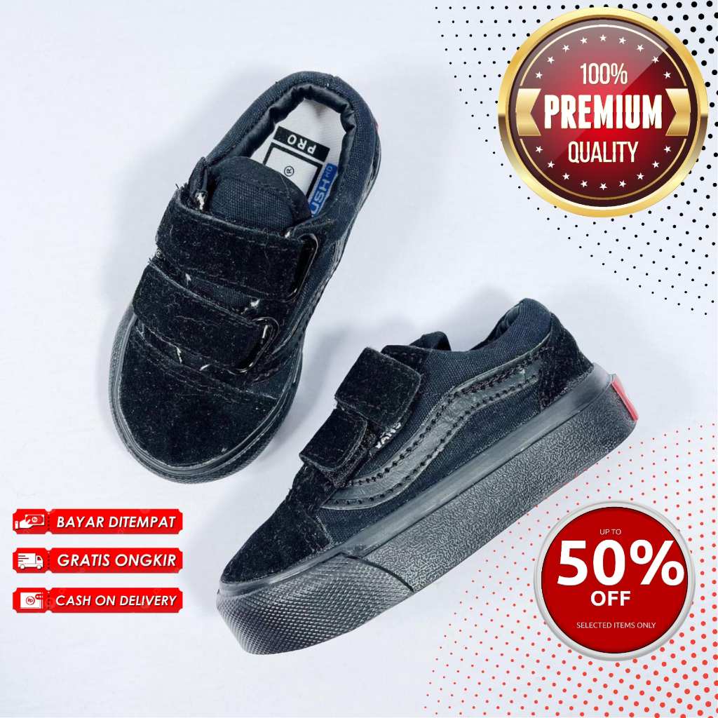 sepatu anak laki laki perempuan cowok umu 1 2 3 4 5 7 8 9 10 tahun full hitam / sepatu anak warna fu