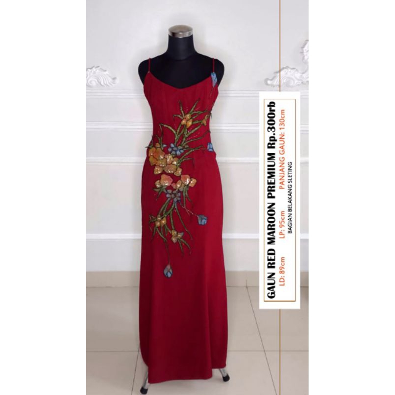 (GRATIS ONGKIR) GAUN RED MAROON PREMIUM 1/GAUN PESTA PRELOVED/GAUN PESTA BEKAS/GAUN EVENING/GAUN MOM