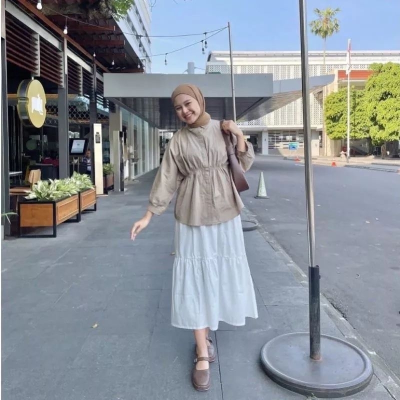 Atasan Kemeja Wanita Oversize Bahan Linen Premium Serut Depaan Karet