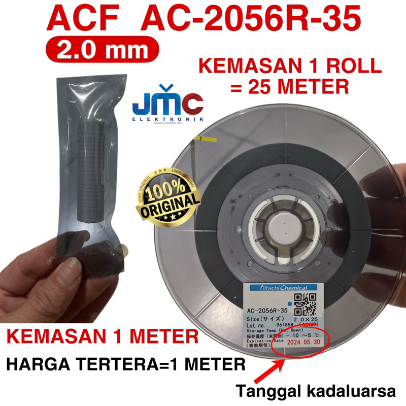 1Roll 25meter LEM ACF AC-2056R-35 AC-7206-18 - 2.0mm / 1.5mm PEREKAT IC FLEXIBLE COF KE PCB TCON DAN PANEL LCD / LED ACF FLEXIBEL BONDING