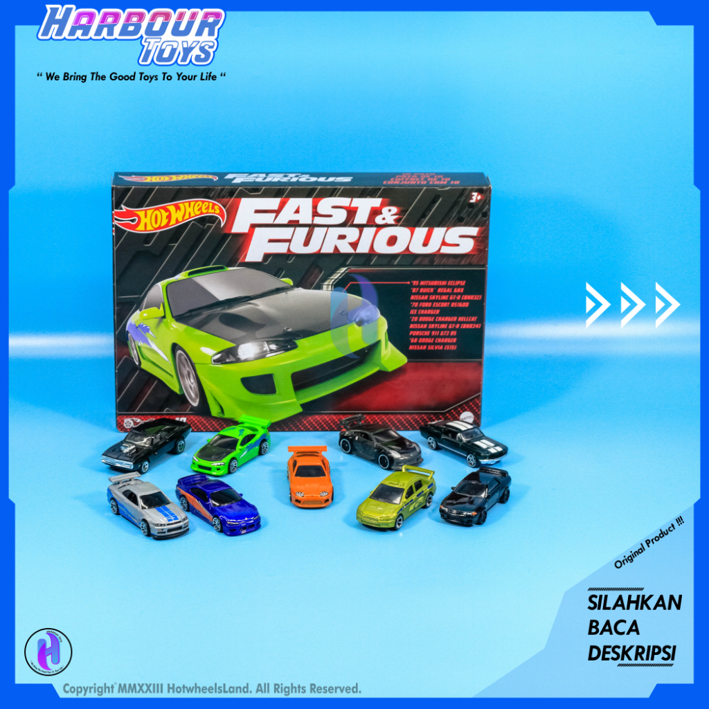 Hot Wheels Fast Furious 10 Pack Exclusive LOOSE Toyota Supra, Mitsubishi Lancer Evolution 7, Nissan 