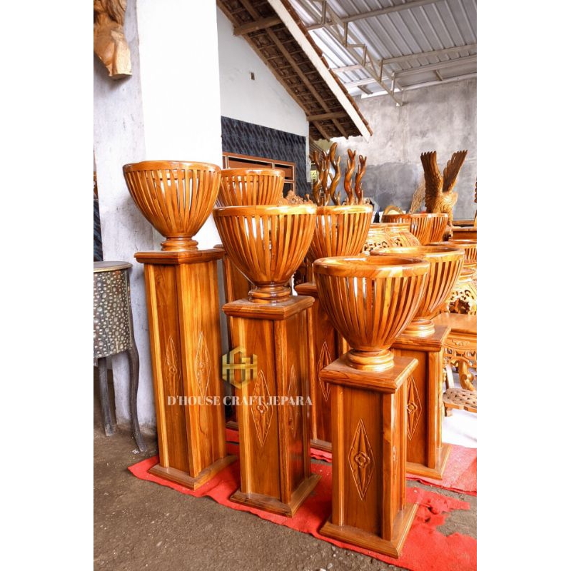 Pot Bunga Kayu Jati Set 3 Pcs