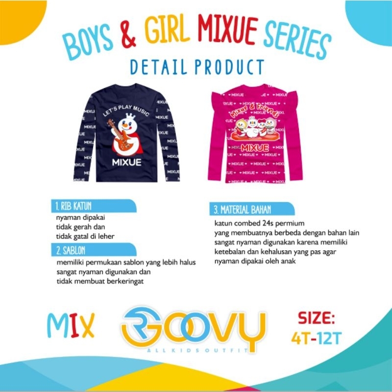 Kaos Anak Mixue Boy &amp; Girl 4-12T