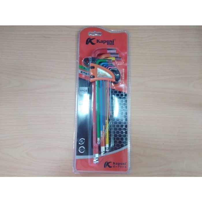 KUNCI L LONG SET ISI 9PCS ORANGE/DURABLE WRENCH/ KUNCI L PANJANG SET/KEY L LONG SET/KUNCI L SET KAPUSI WARNA BALL POINT ( 9PCS ) S-2