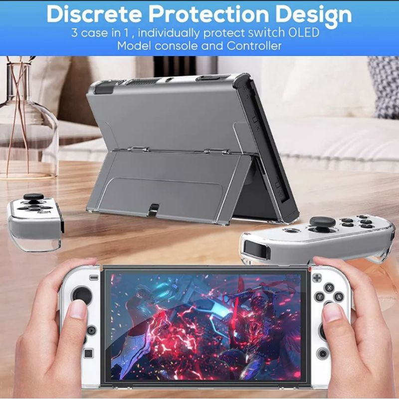 Crystal Case Nintendo Switch OLED Model Casing Clear Bening Mika Hard Hardcase Cover Joycon Joy Con Tablet Model Version