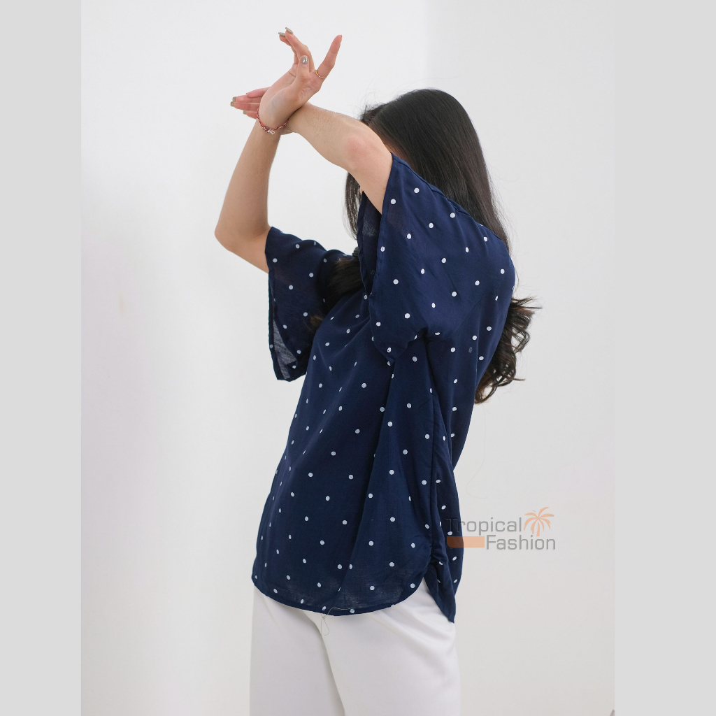 Atasan Aruna Polka Bahan Rayo Premium Termurah Kekinian