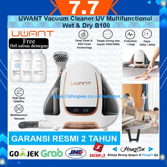 UWANT B100 Wet and Dry Vacuum Cleaner Noda Kotor Karpet Sofa Kasur Jok Mobil Gorden Pembersih Multifungsi Basah Kering 12000Pa