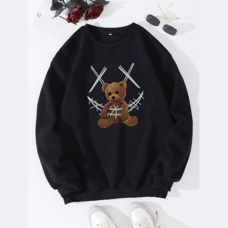 Sweater crewneck emot Bear Sweater boneka Sweater fleece