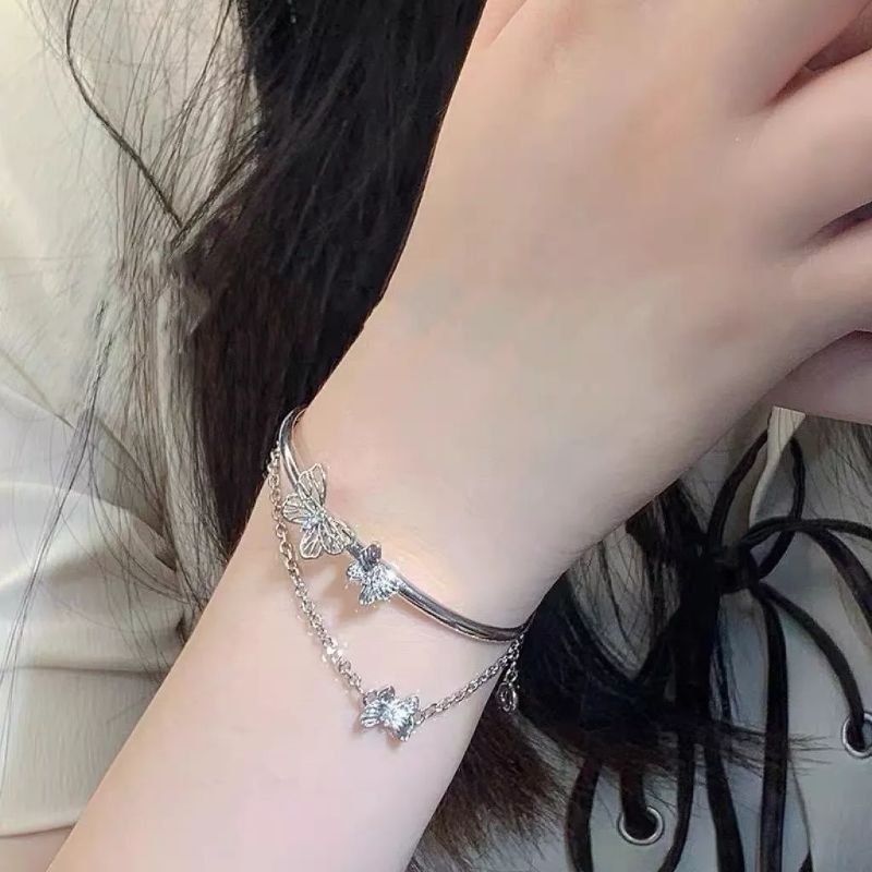 FerenHongXia Perhiasan Paduan Gelang tangan Rantai Silver Perancis Wanita  Kupu Kupu Hati Simple Fashion Peri Super