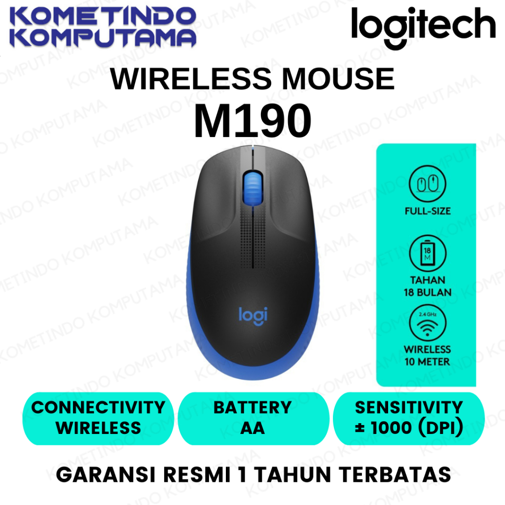 Logitech M190 BLUE Mouse Wireless Full Size untuk Windows, Mac, Chrome OS &amp; Linux BIRU