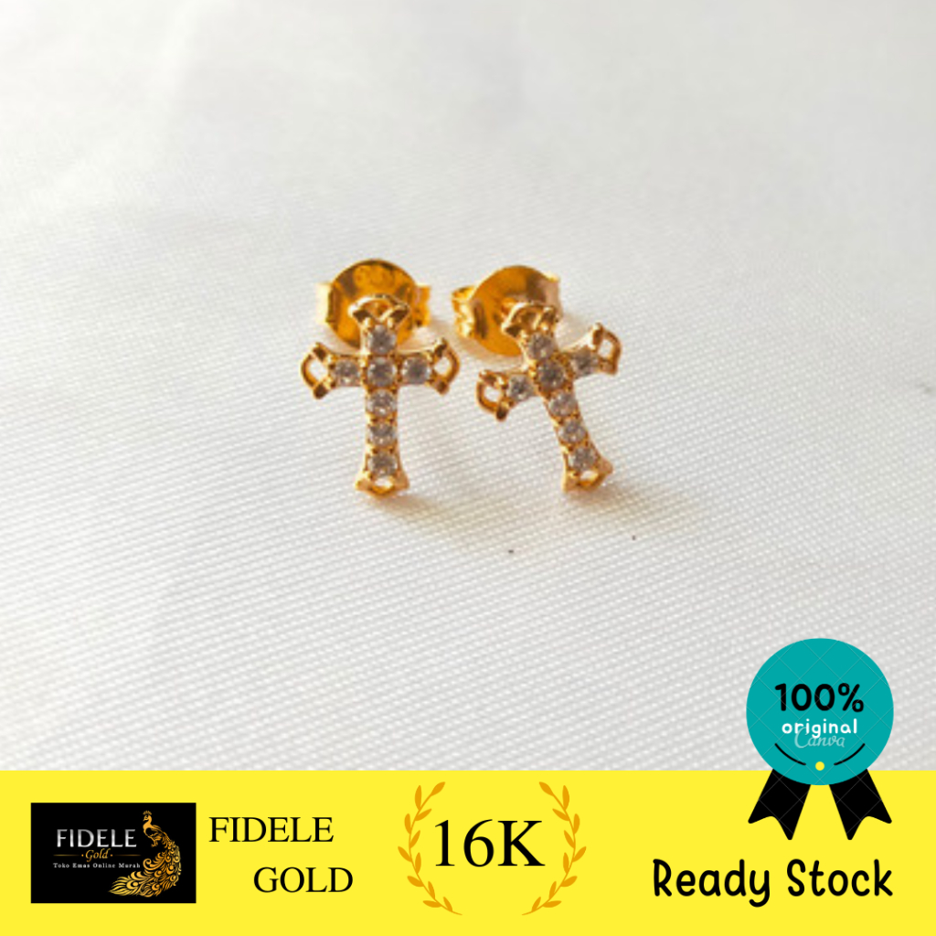Anting salib permata variasi emas tua 16k emas 700 toko surabaya